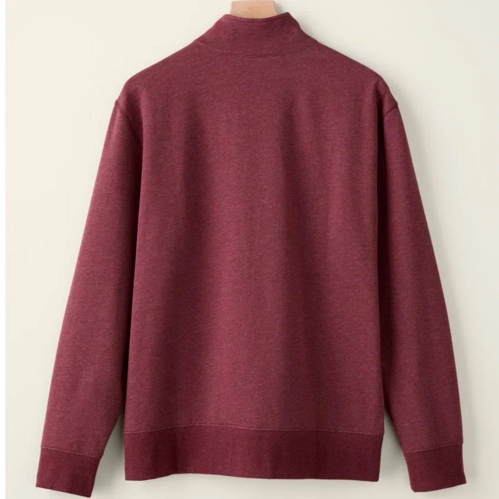 Garnet Hill Mens French Terry Quarter-Zip Sweatshirt Heathered Red  Large cozy